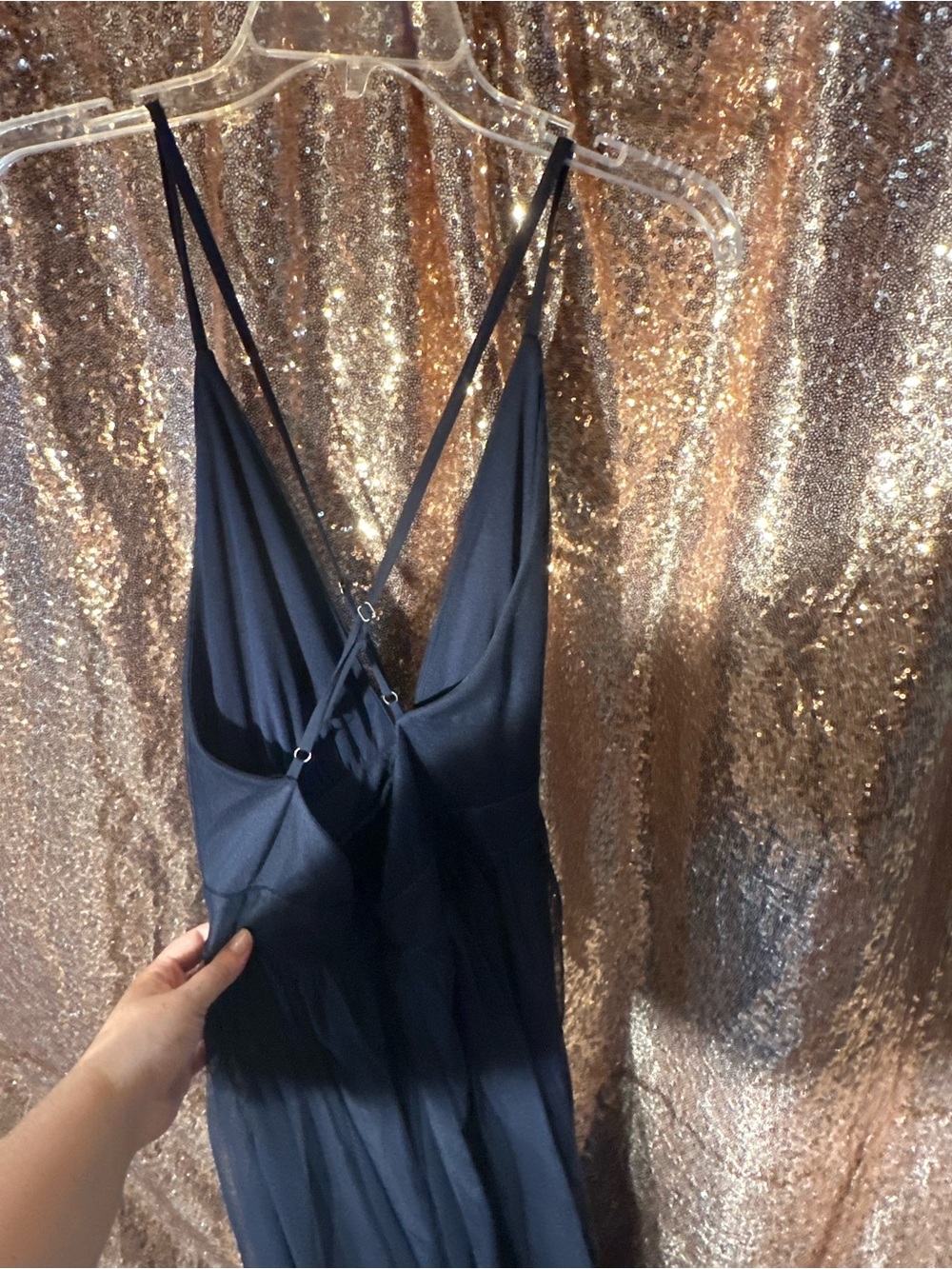 Navy V-Neck Spaghetti Strap Tulle Maxi Dress - Picture 4 of 5